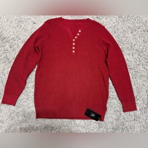 Rapbin Classic Red V-Neck Sweater with Button Accents
